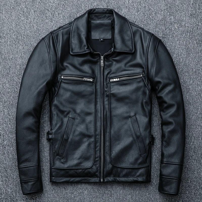 Chinese Size New Men Cowhide Coat Men's Genuine Leather Jacket Vintage Style Man Leather Clothes Motorcycle Biker Jackets Plus Size 134cm