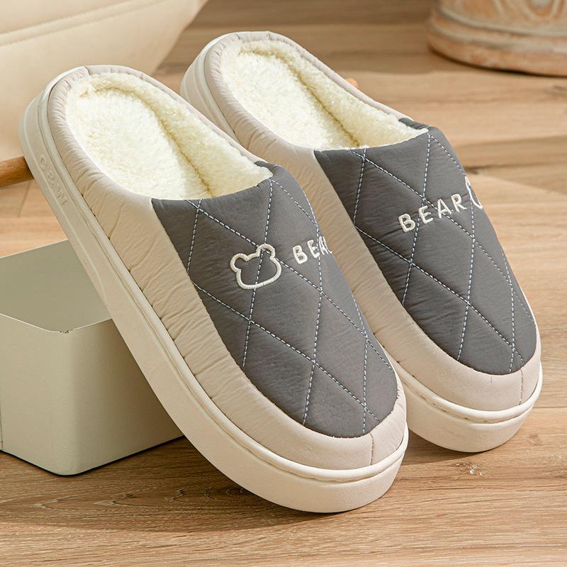 Down Cotton Slippers Autumn and Winter Indoor Home Waterproof and Non-slip Couple Plush Cotton Drag Winter