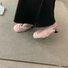 Fashion Women Fashion Elegant Round Toe Lamb Hair Slippers  Winter Outdoor High Heel Banquet Plush Shoes Female Zapatillas Mujer