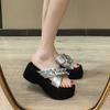 Rhinestone One-word Slippers Women Wear In Summer, New Small People Increase Height, Thick-soled Fashion, Beach Cool Slippers Women