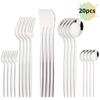 20Pcs Silver Dinnerware Set Stainless Steel Dinner Steak Knife Fruit Fork Spoon Cutlery Set Kitchen Tableware Silverware Set