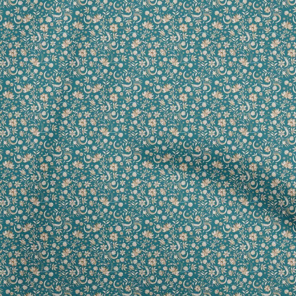 oneOone Cotton Flex Blue Fabric Jacobean Floral Dress Material Fabric Print Fabric By The Yard 40 Inch
