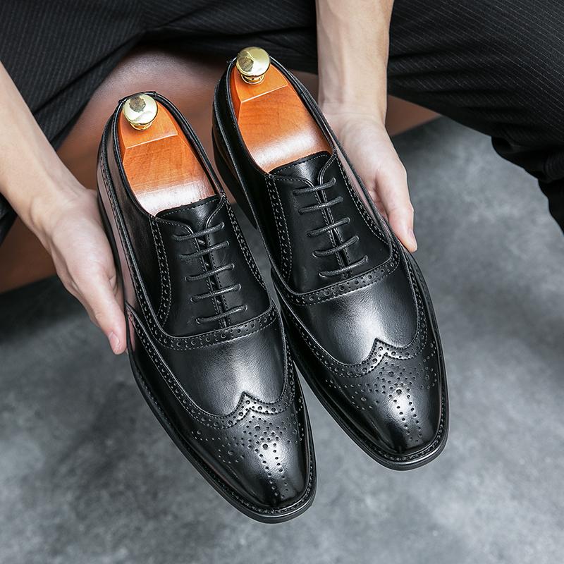 Retro Men Block Leather Shoes Men Lace Up Business Office Leather Shoes Men Wedding Banquet Brand Formal Shoes Sizes 38-46