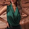 Women's Spring Autumn Sleeveless Satin Shirt Folded Vest Sexy Shirt Top Blouses & Shirts