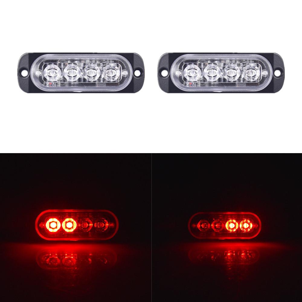 2PCS 12-24V Amber Strobe Side Warning 4 Led Grill Flashing Lightbar Breakdown Emergency For Truck Trailer LED Light