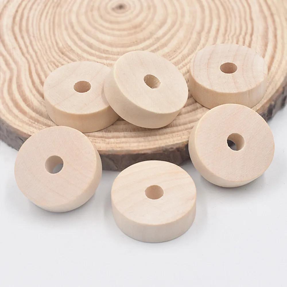 15pcs 30x10mm Flat Round Rondelle Shape Natural Wood Loose Handcraft Big Hole Beads for DIY Crafts Woodcraft Jewelry Making Accessories