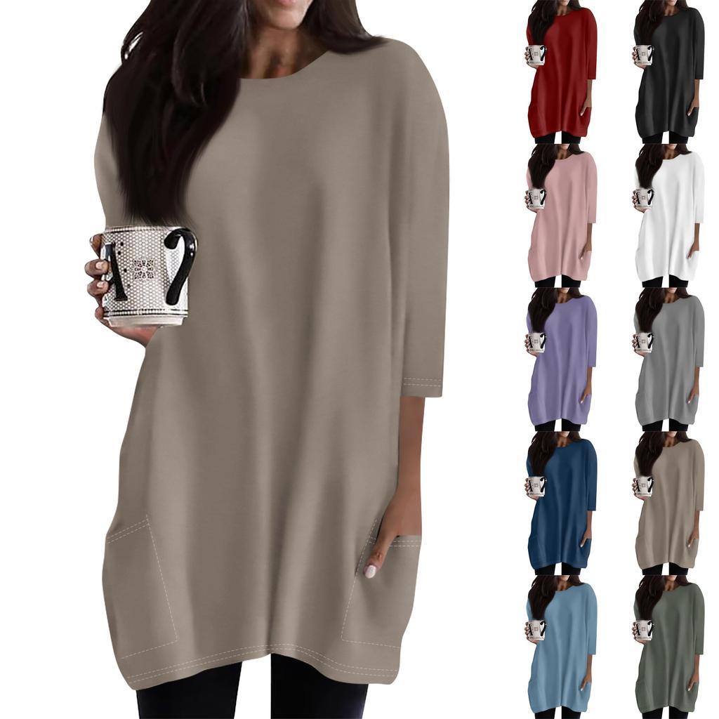 Women's  Casual 3/4 Sleeve Shirts Fashion Print Tunic Tops With Pockets