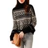 Fair Isle Pattern Bottle Neck Drop Long Scandinavian Long Long Sleeve Delicate Adult Body Daily Stand Casual Room Clothes [J-Scott] Knit, Women's,