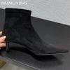 Suede Pointed Toe Women Ankle Boots Mid Heels Stilettos Shoes Woman 2025 Trend Winter Fashion Elegant Sexy Chelsea Botas Female