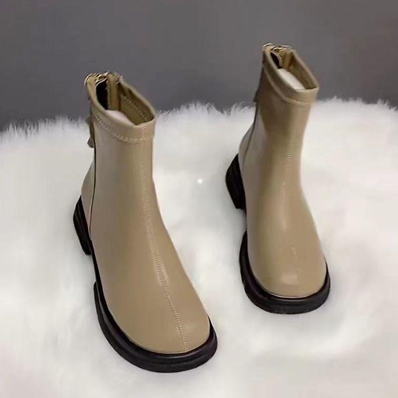 Fashion Female Ankle Boots Platform Footwear Chunky Leather Elegant with Medium Heels Short Shoes for Women Booties Waterproof Pu Chic