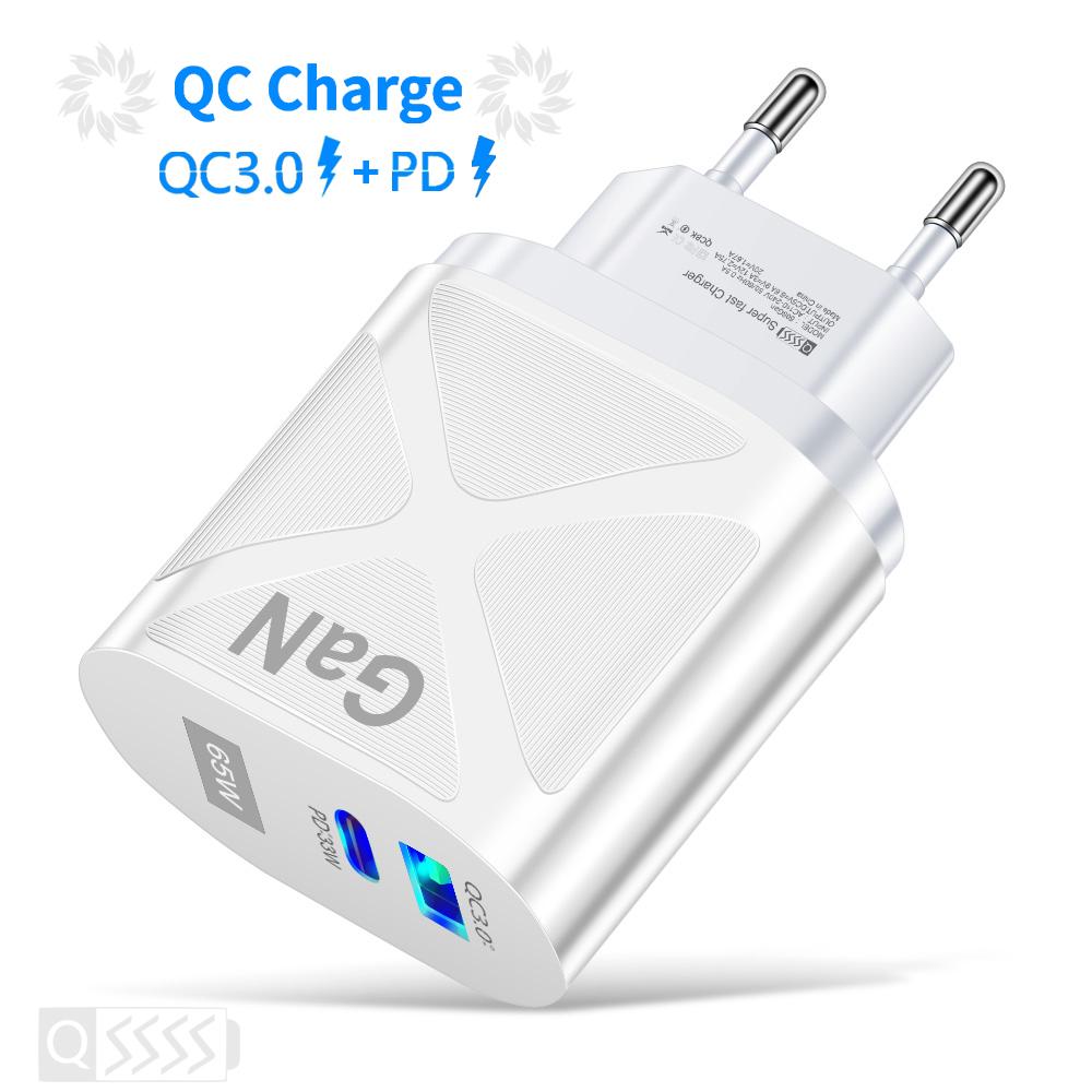VAORLO 65W GaN Charger PD QC3.0 Fast Charging Quickly Charge Wall Charger EU UK US Ports