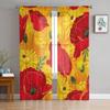 Red Flower Poppy Daisy Tulle Sheer Window Curtains for Living Room Kitchen Children Bedroom Voile Hanging Curtain