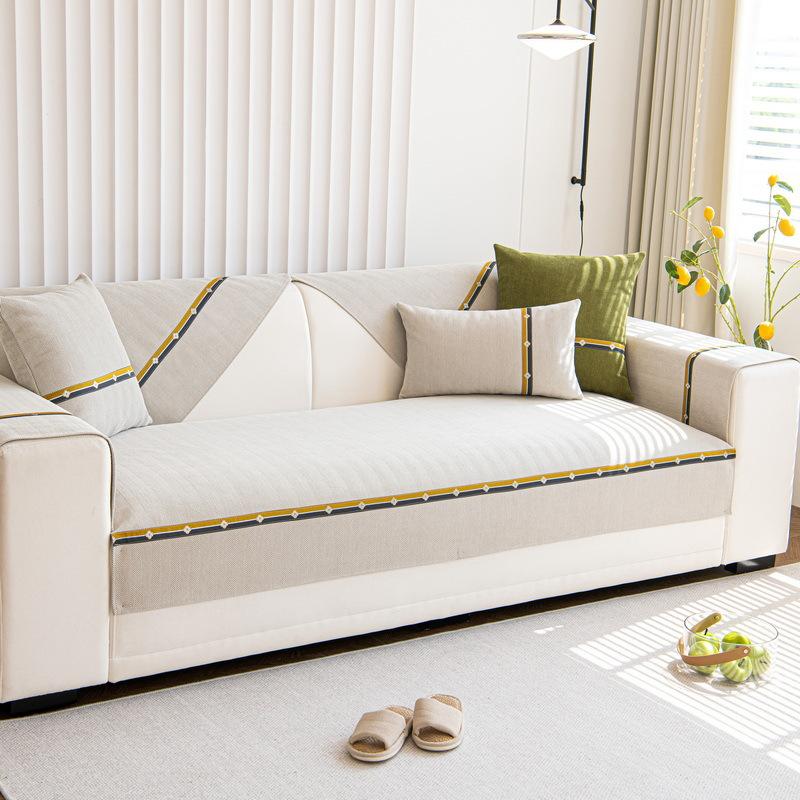 Chenier Non-Slip Sofa Cushion Fabric, Universal In All Seasons, Nordic Simple Seat Cushion, Beige Cover Cover Cloth, Armrest Towel