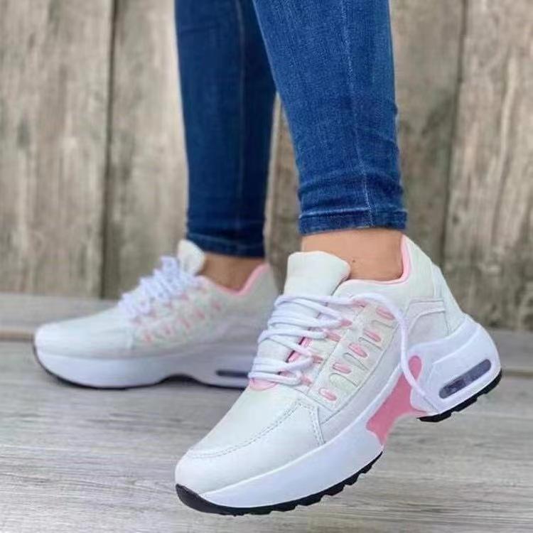 2024Ladies Sneakers Lace Up Wedge Heel Vulcanized Shoes Thick Sole Air Cushion Casual Shoes Large Size Women's Shoes