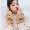 Women Winter Flip Gloves Convertible Mittens Thick Cat Plush Half Finger Gloves with Cover Flip Half Finger Gloves