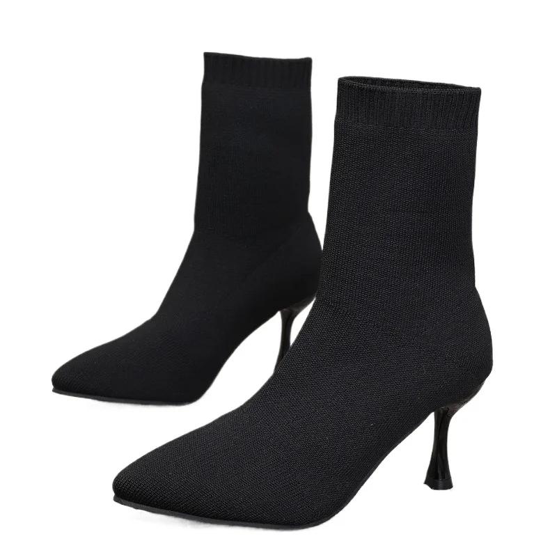 Winter Hot Selling High Quality Women's Boots Fashion Solid Color Pointed Toe Cloth Stiletto High Heel Women's Short Boots