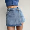 2023 Summer High-Waist A-Line Denim Skirt Shorts for Women - Light Color, Slim Fit, Trendy Two-Piece Design