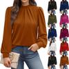 Ladies' Fashionable And Elegant Chest Pleated Stand Collar Long Sleeved Solid Color Top