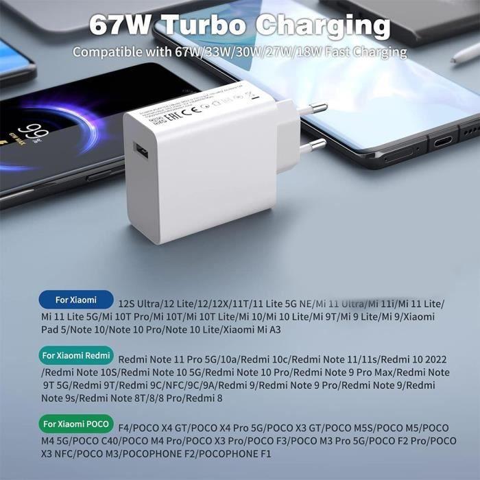 67W USB Fast Charger for Xiaomi Redmi Note 14 13 12 4G-5G, Redmi Note 12 Pro 4G-5G, Note 12 Pro Plus - Ultra Fast Charging