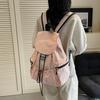 Solid Color Ruched Shoulder Bags Nylon Student Schoolbag Simple Drawsting Backpacks  Outdoor