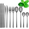 MGOXO Cutlery Dinner Cutlery Set for Titanium Coated Stainless Mirror Dishwasher Available In Many Kitchen Cutlery Wedding Gift Black Pieces Japanese