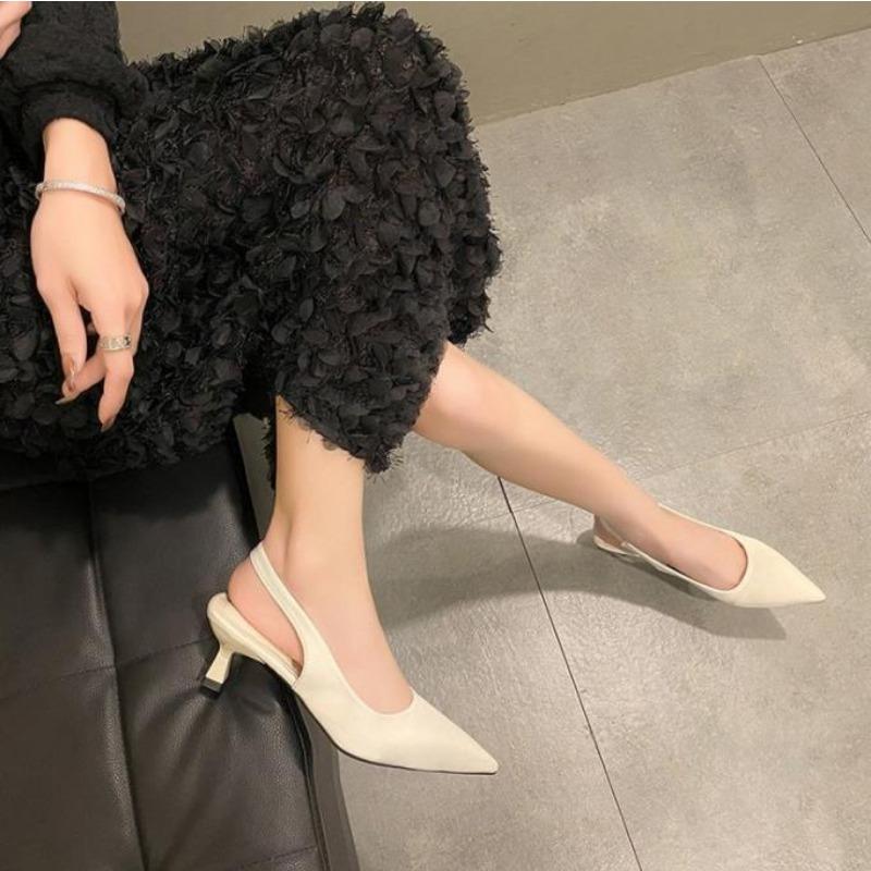 Fashion New Pointy Head Shallow Mouth Half Head Sandal Women's Summer Fine Heels Solid Color Back Strap High Heels