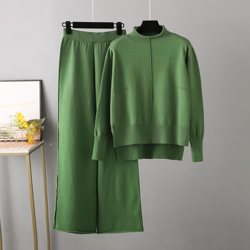 Knitted Sweater Two Piece Suit Women Autumn and Winter Loose Casual Wide Leg Pants Suit