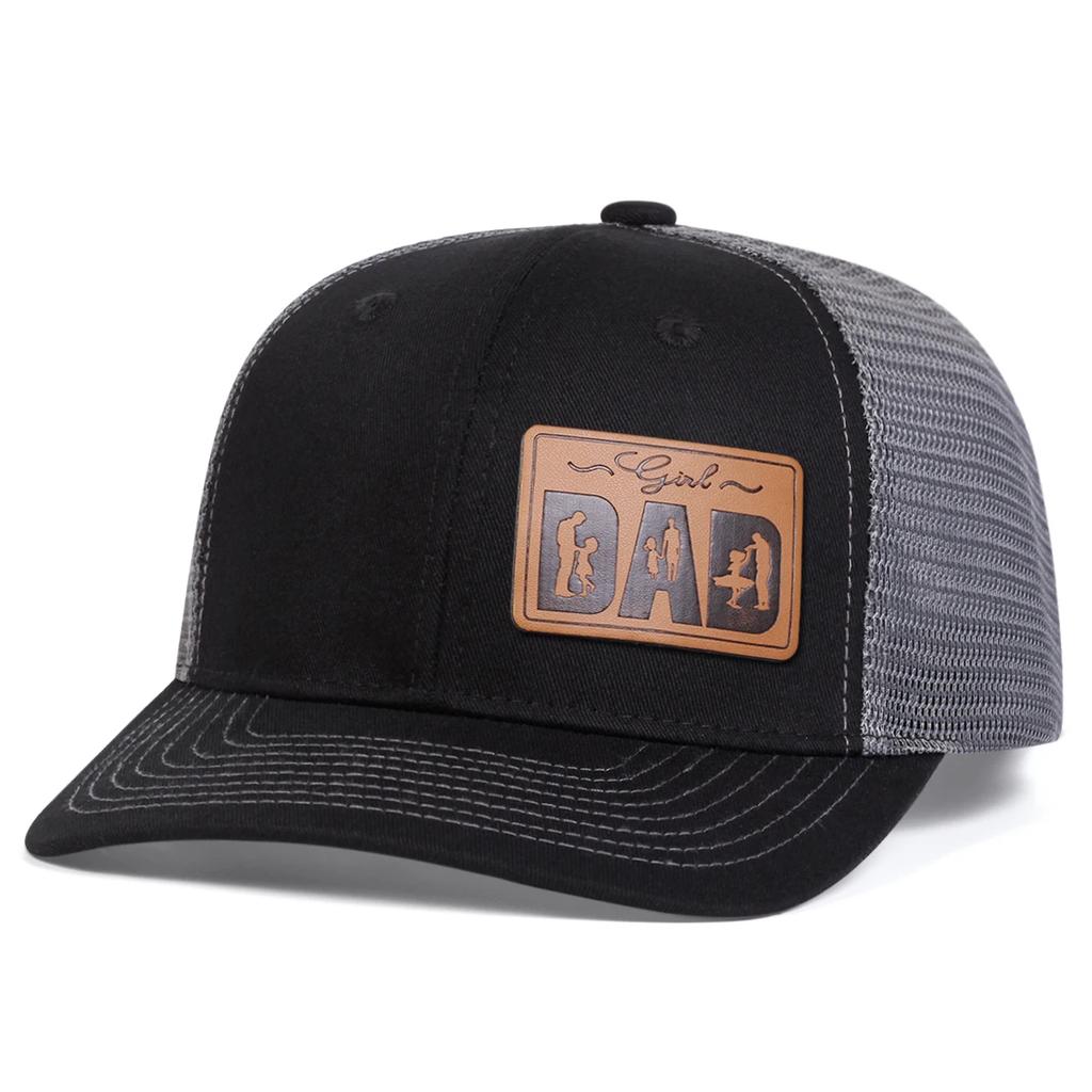 Unisex DAD Letter Brown Leather Label Baseball Net Caps Adjustable Casual Hats Spring and Summer Outdoor Sunscreen Hat