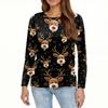 Women's Fashion Hem Slit Casual Christmas Printed Round Neck Long Sleeve Top
