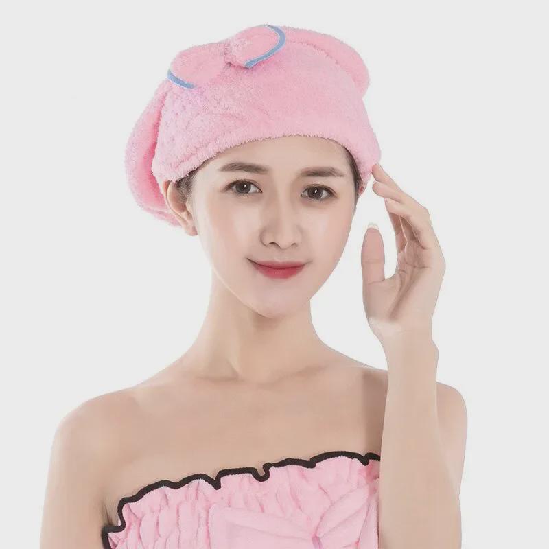 Coral Velvet Quick-Dry Bow Shower Cap for Women