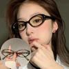 Retro Oval Fashionable Glasses Frame Anti Blue Light Myopia Plain Face Eyeglasses Women'S Korean Versatile Glasses Frames