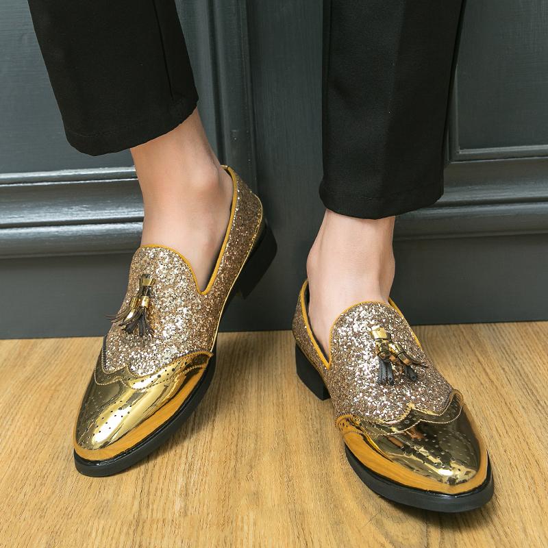 Spring Tassel Men's Shoes Nightclub Comfortable Casual Shoes Loafers Mens Shoes Men's Gold Block Color Matching Leather Shoes