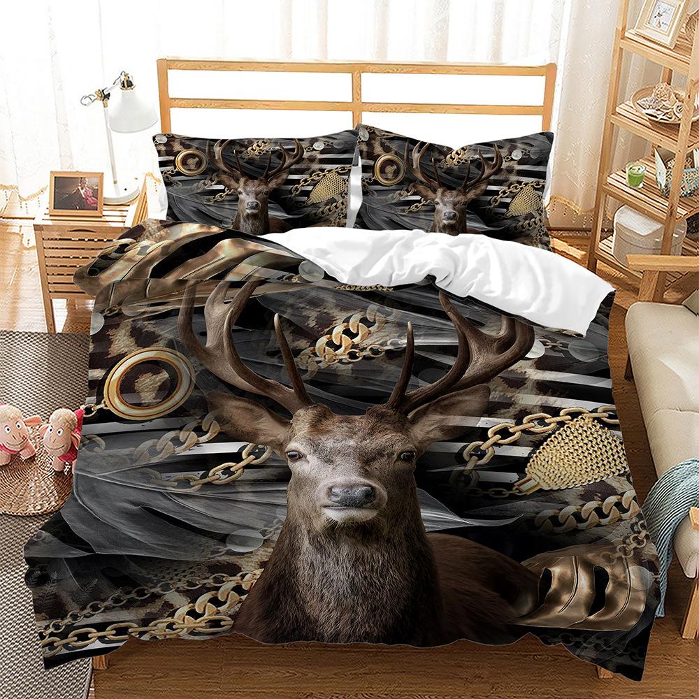 Home Bedding Single Double Bed Full Size Deer Print Pillowcase and Quilt Cover Bedding Home Decoration Bedding Large Bed Quilt Cover Full Size