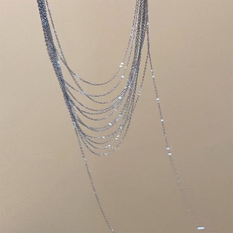 Multi Layered Tassel Necklace Light Luxury Silver Color Alloy Clavicle Chain For Women Trendy Jewelry Gift