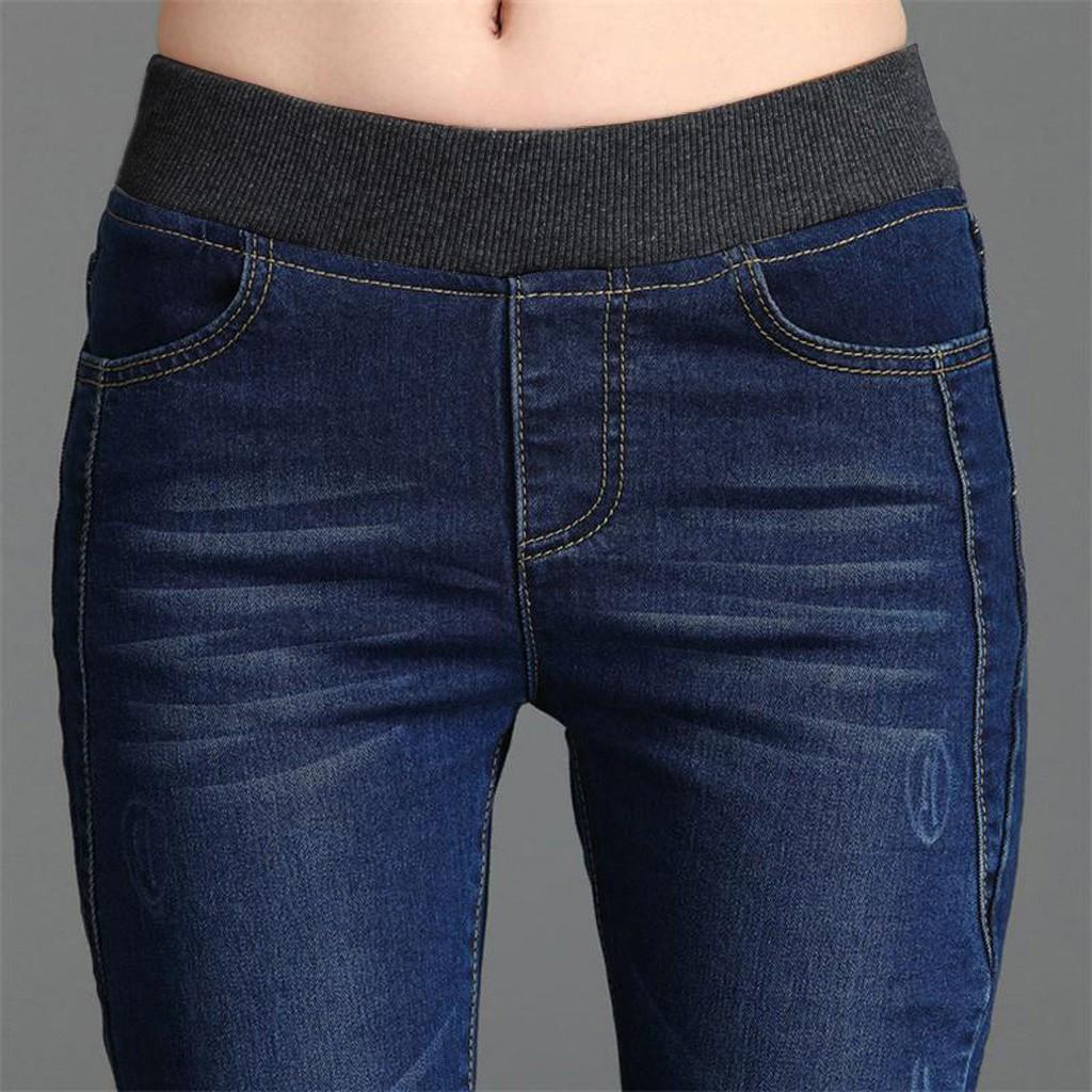 Fashion Women Loose High Waist Casual Jeans Elastic Waist Pencil Pants Plus Size