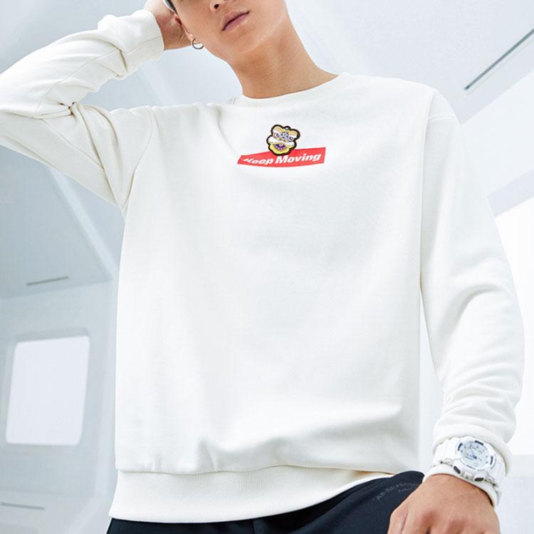 Anta Life Series Long Sleeve Fleece Pullover Sweatshirt Men Tops White 952048729-1