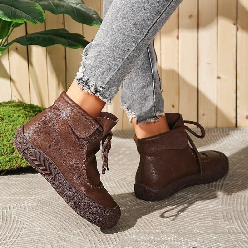 Niche Original Design Sense Round Head Short Boots and Naked Boots Women's Lace-up Thick-soled Retro Martin Boots Casual Single Boots