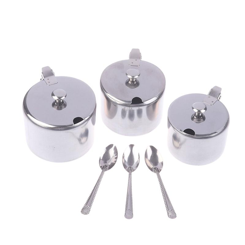 Practical Stainless Steel Sugar Bowl With Handle Lid Spoon Dustproof Waterproof Seasoning Jar Kitchen Restaurant Spice Container