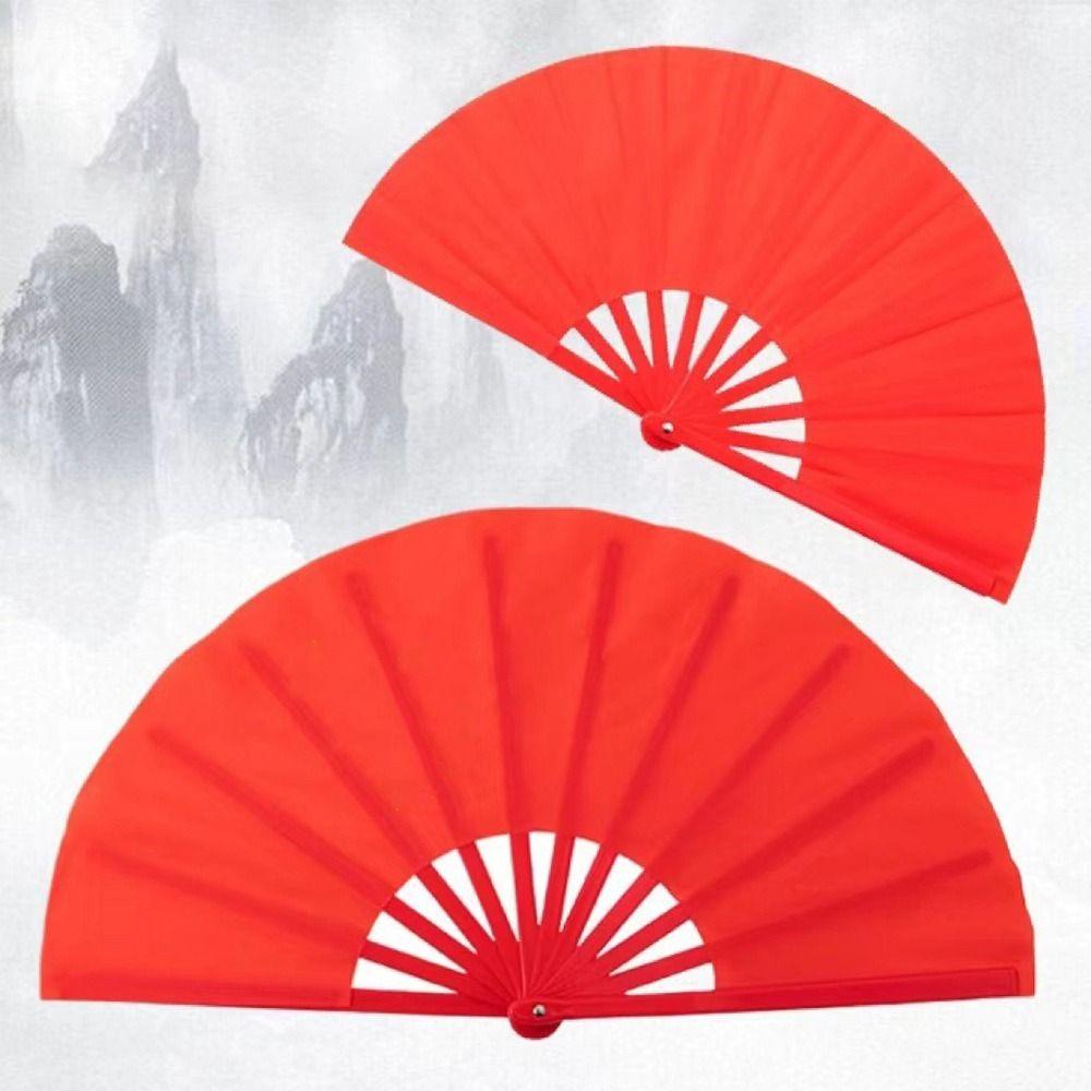 Red Chinese Tai Chi Wedding Party Decor Plastic Bone Fan Yoga Fan Folding Stage Fan Kung Fu Fan