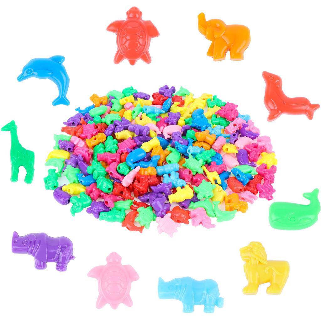 200 Pcs Mixed Animal Shaped Beads Colorful Marine And Jungle Animal Spacer Beads