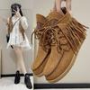Large Size Retro Fringed Short Boots for Women's Autumn and Winter New Wind Lace-up Flat-bottomed Zhuotian Short Boots for Women