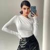 Long Sleeve Top White T-Shirts Women Basic Crop Top Autumn Pollover Solid Skew Neck T Shirt Streetwear Basic Black Y2K Tees