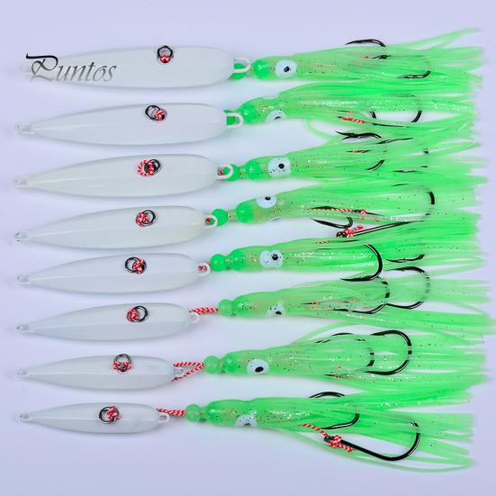 15CM/5.91G Luminous Squid Jig Hook Slow Shaking Glow-in-the-dark Squid Skirt Lure with Weight Sinker Deep Sea Trolling Fishing Bait Freshwater
