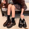 Grape Mother of the Same Style, College Style Square Buckle Lazy One-pedal Muffin Thick Heel Thick Sole Leather Loafers Small Leather Shoes