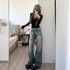 High-waisted Micro Flare Jeans Female Fall Pear-shaped Figure Big Yards Retro Blue Thin Hundred Match Flare Pants Retro Baggy Long Jeans for Ladies