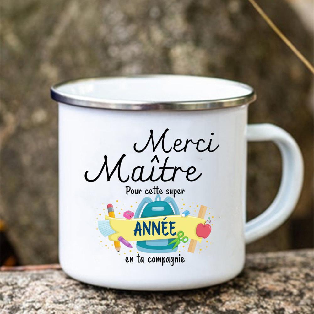 Merci Maitre Printed Mug Creative Coffee Tea Cups Drinks Water Cup Enamel Mugs School Home Retro Handle Drinkware Teacher Gifts