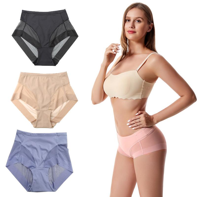 Medium Waist Women's Triangle Transparent Mesh Triangle Comfortable Abdominal Compression Ice Silk Women's Underwear Large Size Panties