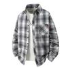 Men's Spring Plaid Youth Fashion Loose Stand Collar Long Sleeve Shirt