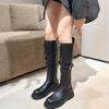 Fashion Women's Shoes 2024 High Quality Zip Women's Boots Fashion Belt Buckle Modern Boots Women Hot Sale Round Toe Knee-High Boots