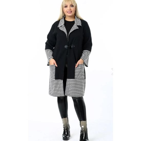 Houndstooth Patterned Comfortable and Flowy Style Long Cardigan with Sleeve Pockets